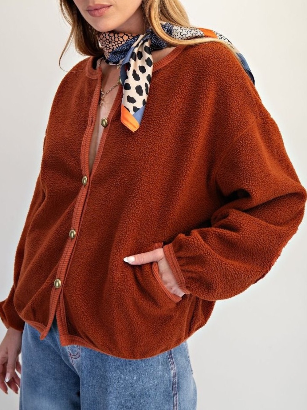 NWT🤎Easel Button Down Soft Washed Fleece Jacket Small Wooden
